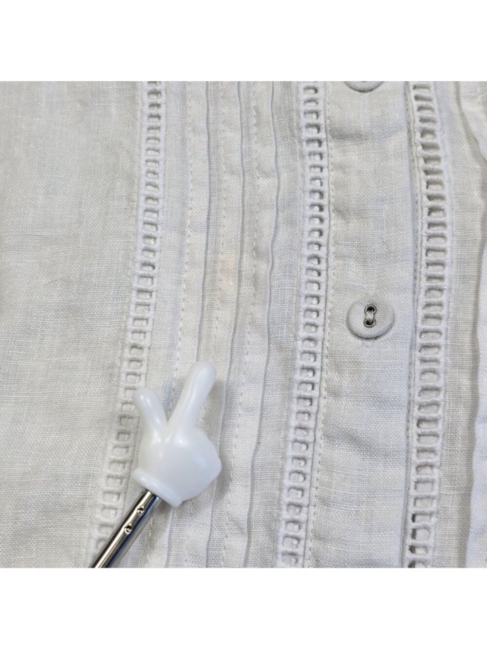 Little Lies Medium White 100% Linen Button-Up Tunic Dress Puff Sleeves Boho - Picture 4 of 6